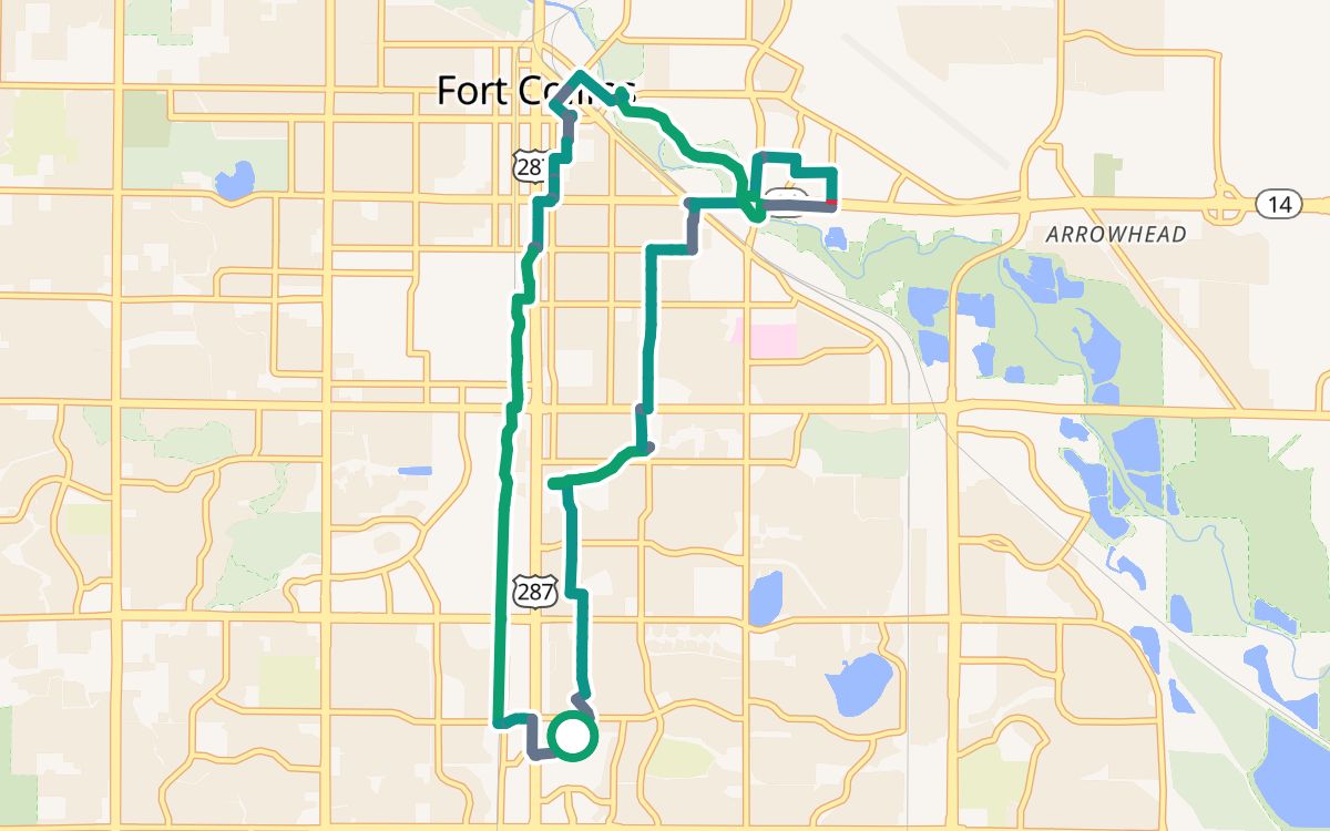 Foothills Mall, the Mason Trail and the Poudre on a map