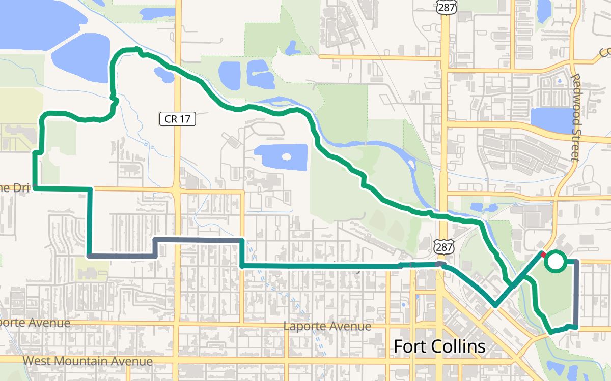 New Belgium and the Poudre River Trail on a map