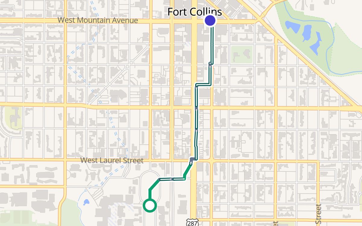 CSU (the Oval) to Old Town Square on a map