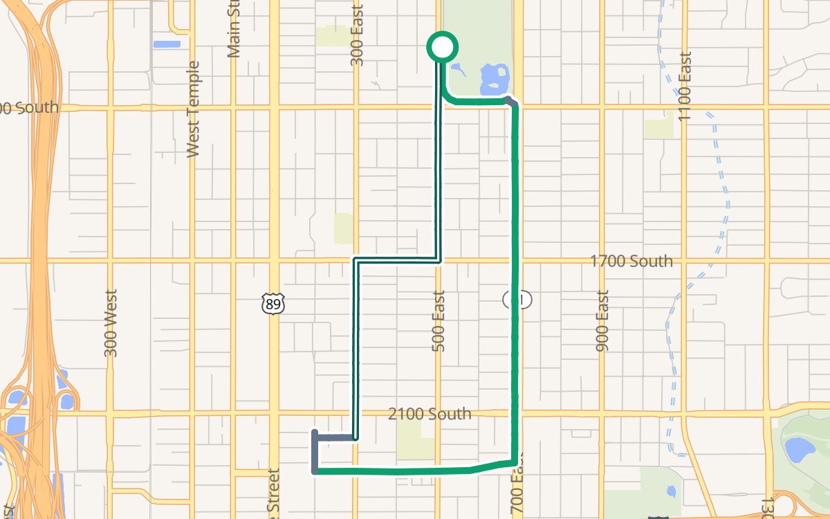 Liberty Park and the 700 East path on a map