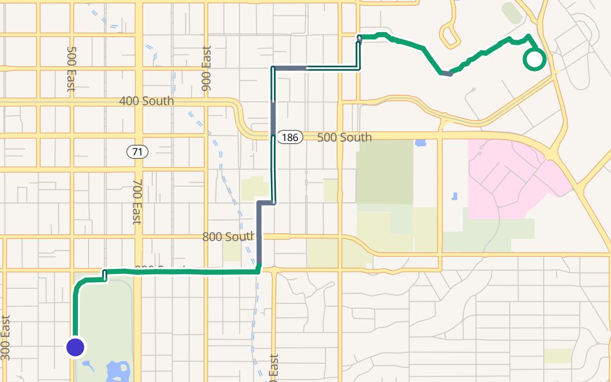University of Utah to Liberty Park on a map