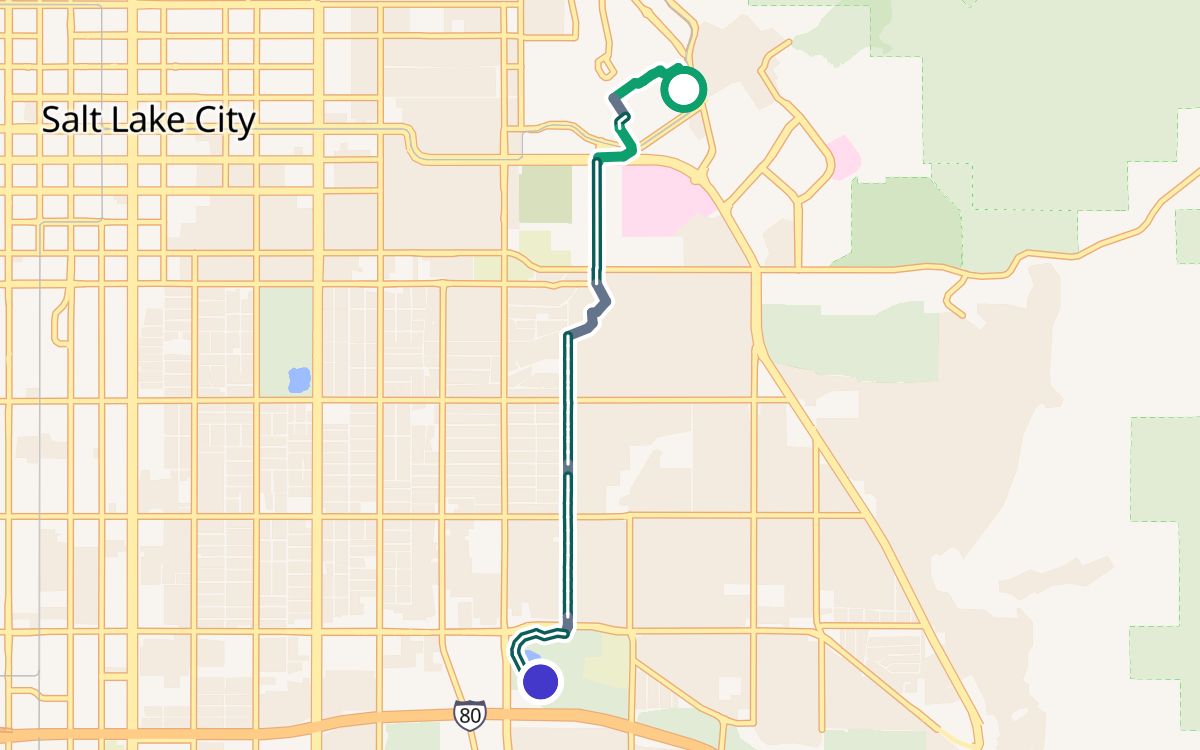 University of Utah to Sugar House Park on a map