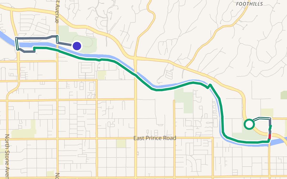 Brandi Fenton Park to Rillito Park on a map