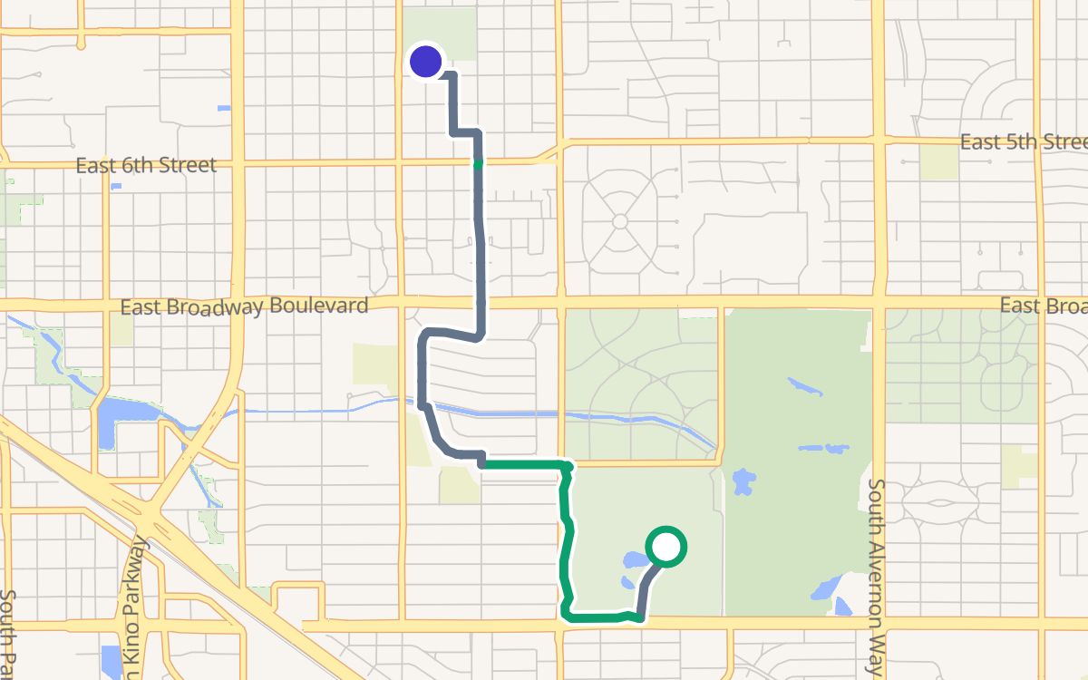 Reid Park to Himmel Park on a map