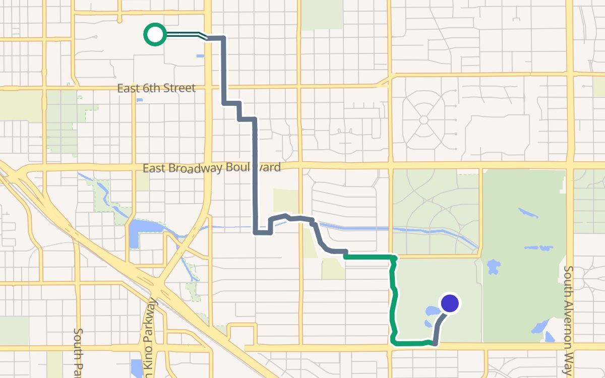 University of Arizona to Reid Park on a map